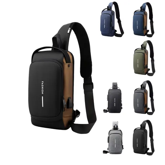 Crossbody Chest Bag with USB and Coded Lock Anti-Theft Shoulder Bag